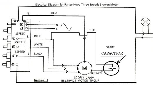 Range Hood Three Speeds Motor 120v 270w & Start Capacitor Set